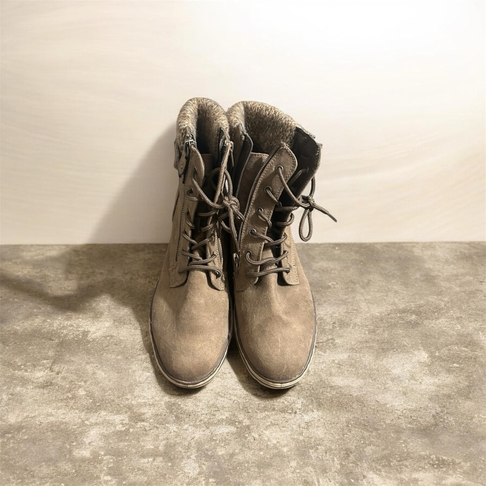 Cliffs by WHITE MOUNTAIN Women's Taupe Lace-Up Faux-Suede Combat Boots